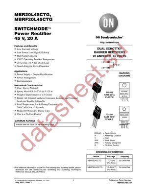 MBR20L45CTG datasheet  